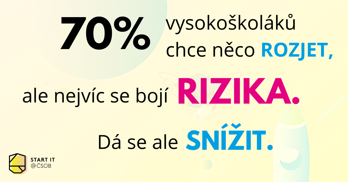 70 % vysokoškoláků chce něco rozjet, ale nejvíc se bojí rizika. Víš, že se ale dá výrazně snížit?